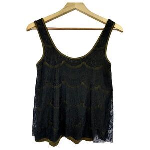 NWOT Lamb & Flag Black & Olive Green Lace Tank Top